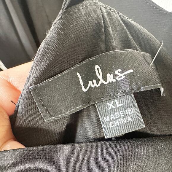 Exquisite Invite Black Satin Feather Backless Midi Dress XL Lulu's  MSRP $80 - Picture 5 of 6